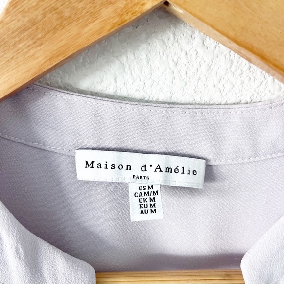 Maison d' Amelie Long Sleeve Surplice High Low Blouse in Lavender - Picture 2 of 9